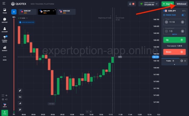 Quotex withdrawal button